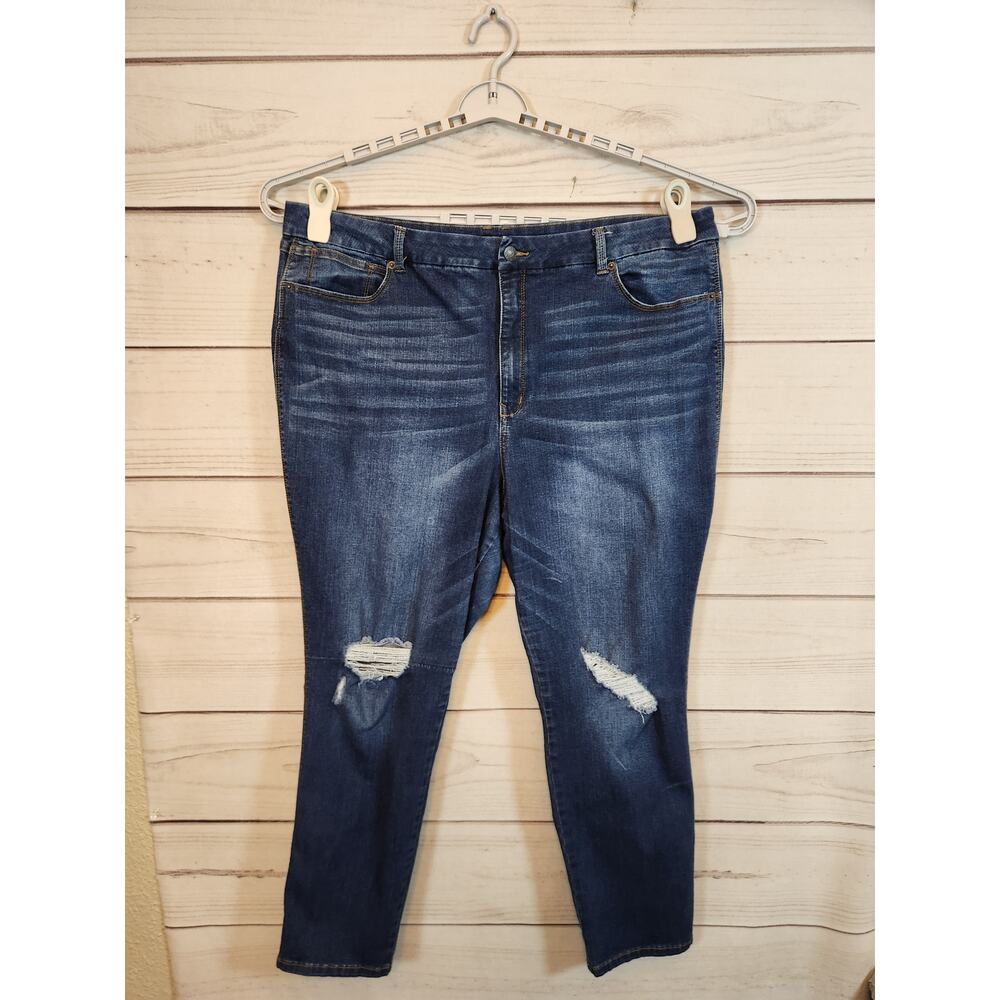 Arizona Jeans Co Women's Blue High Rise Distressed Curvy Skinny Jeans Size 23‎